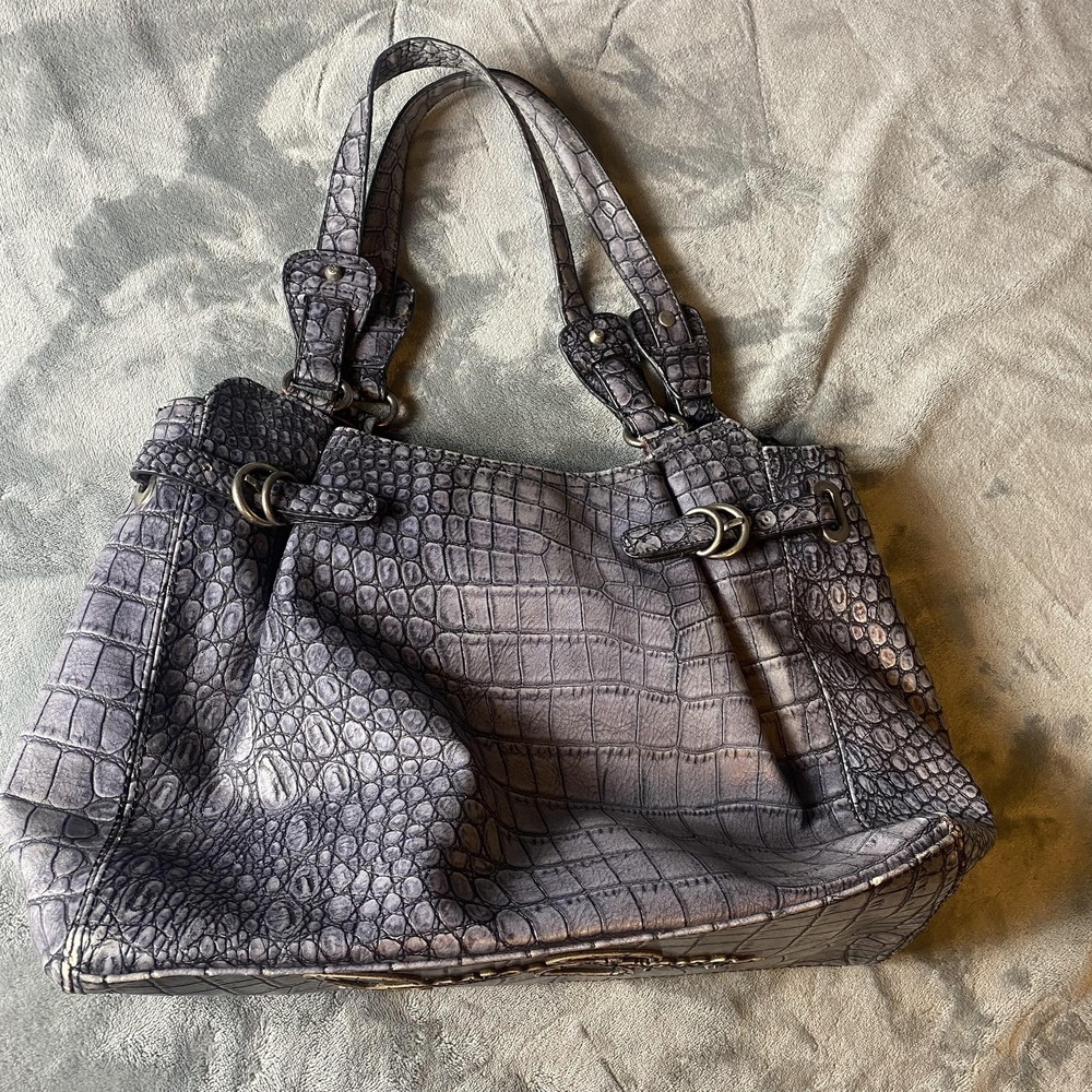 Jessica Simpson Tote Bag Womens Large Gray Croc Embossed Shoulder‎ Purse Handbag